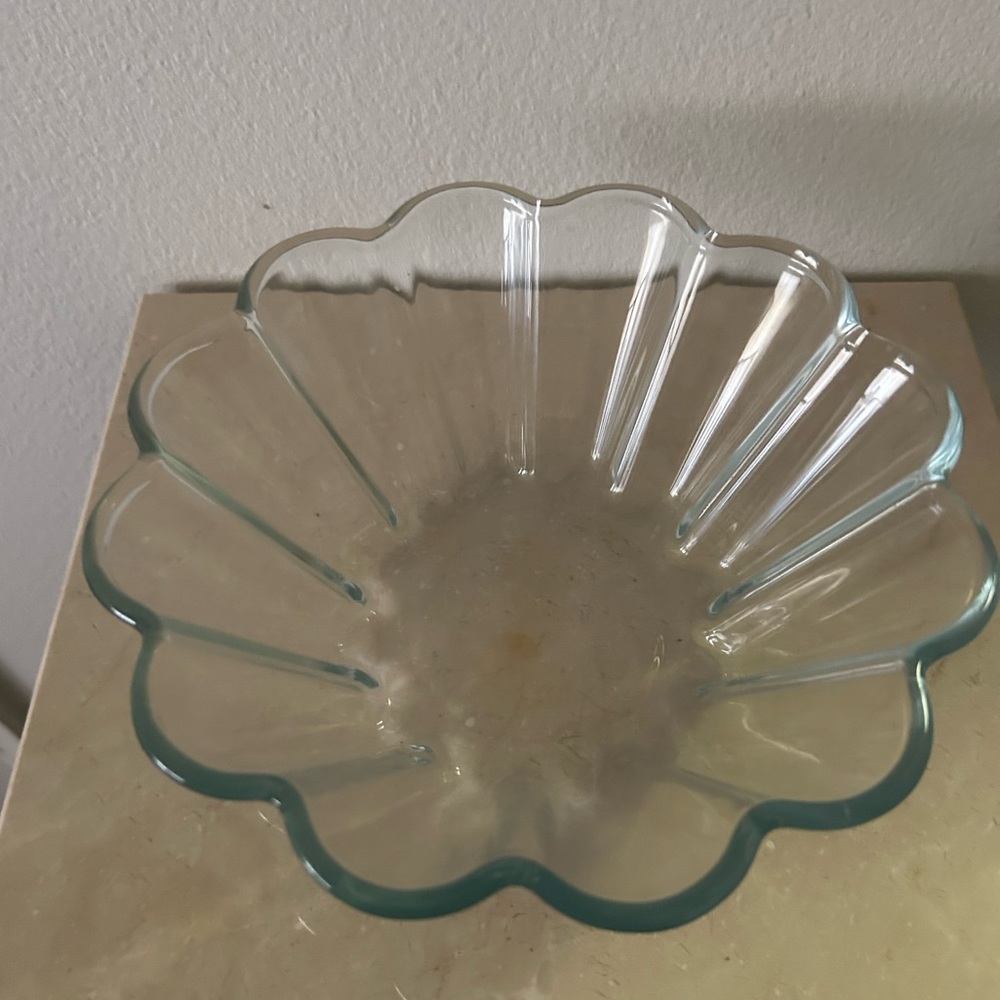 PYREX France Vintage Serving Bowl. Fluted with Blue Tint. 7.5” X 3”